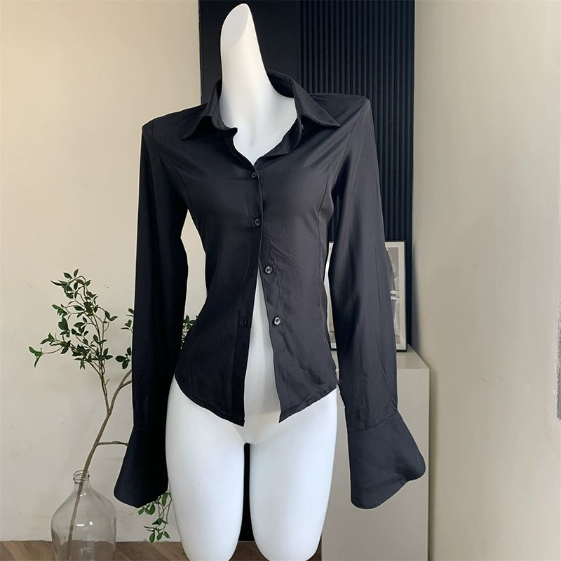 Street Fashion In Korea - Gidyq-camisas de vendaje negro para mujer,