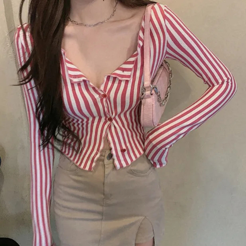 Street Fashion In Korea - MEXZT-camisas a rayas Vintage para mujer,