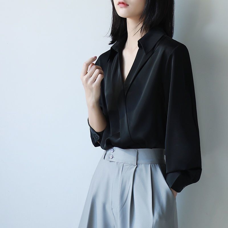 Street Fashion In Korea - Gidyq-camisas negras de gasa para mujer,