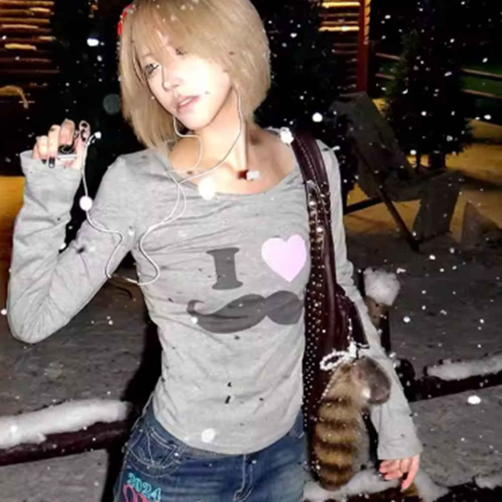 Street Fashion In Korea - Camiseta Japonesa Y2K con Estampado de