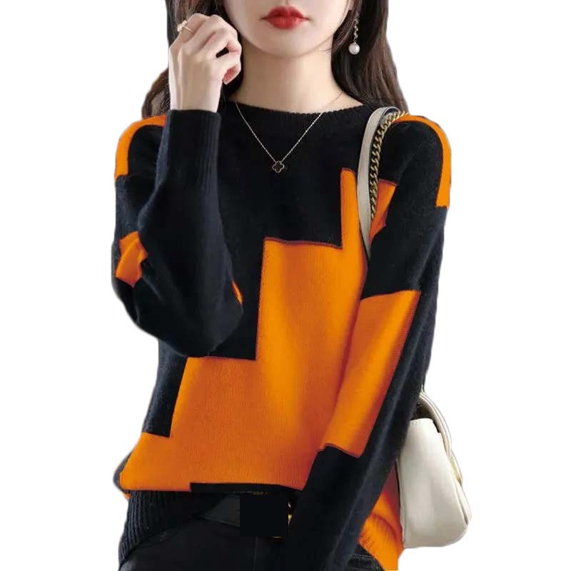 Street Fashion In Korea - Suéter de punto empalmado con cuello