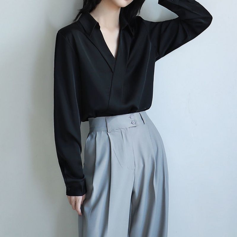 Gidyq-camisas negras de gasa p - Street Fashion In Korea reseña y precio