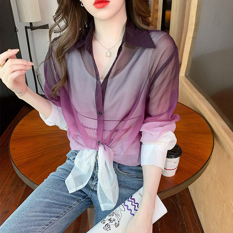 Camisa de gasa de Color degrad - Street Fashion In Korea reseña y precio